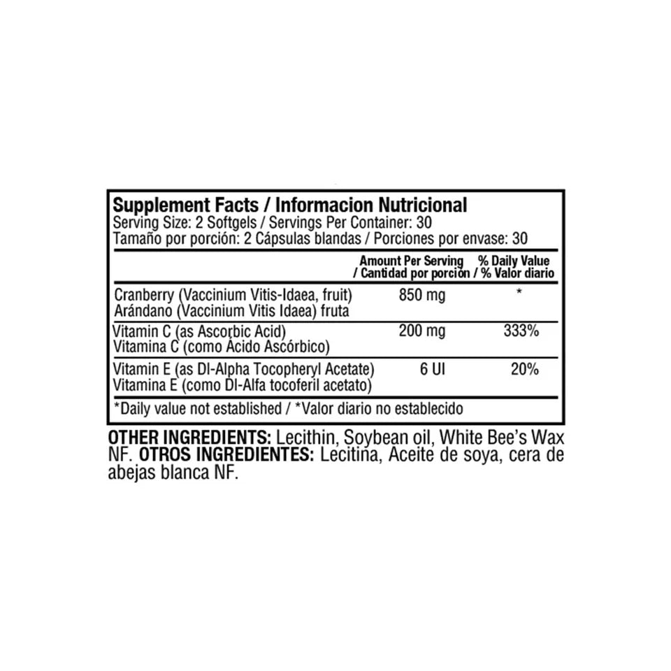 Mega Cranberry Con Vitaminas C y E x 60 softgels