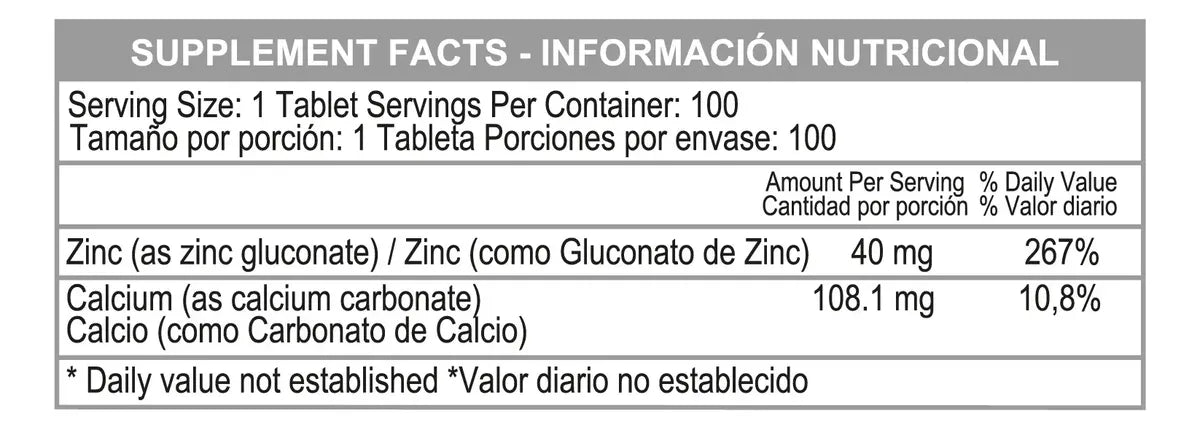 Chelated Zinc 40 mg x 100 tab