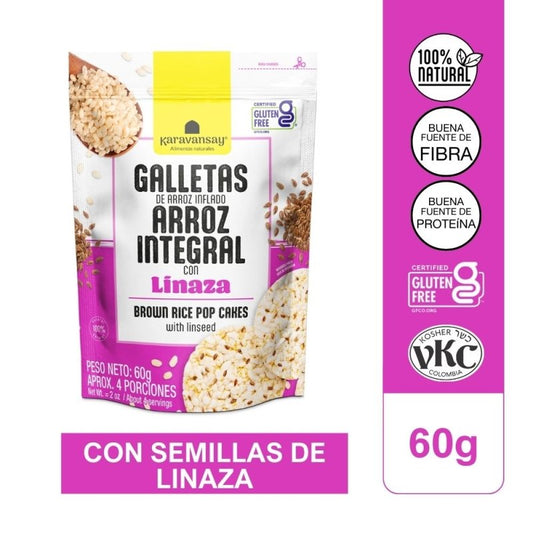 GALLETAS DE ARROZ INTEGRAL CON LINAZA X 60 G - Artemisa Productos Naturales