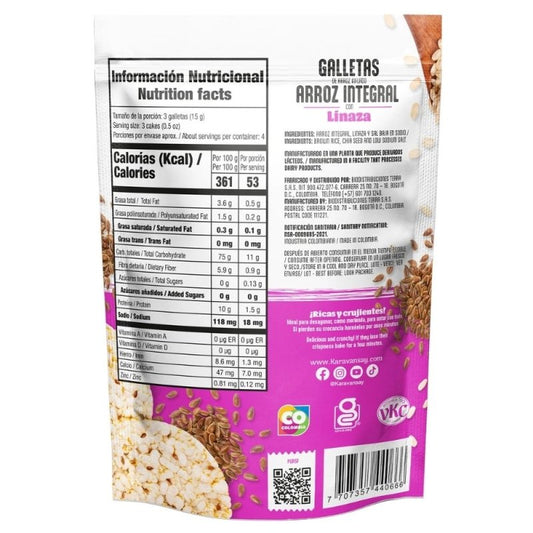 GALLETAS DE ARROZ INTEGRAL CON LINAZA X 60 G - Artemisa Productos Naturales