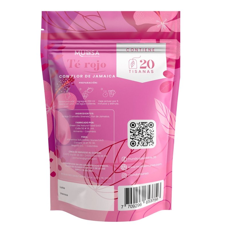 Te rojo con flor de jamaica x 20 tisanas - Artemisa Productos Naturales