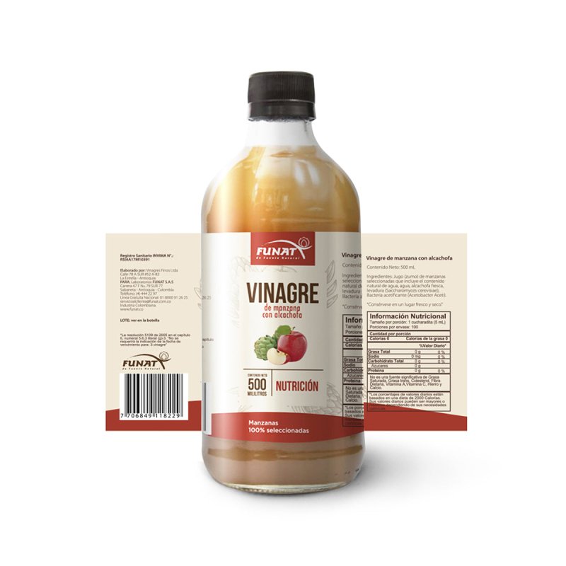 VINAGRE DE MANZANA Y ALCACHOFA 500ML FUNAT - Artemisa Productos Naturales