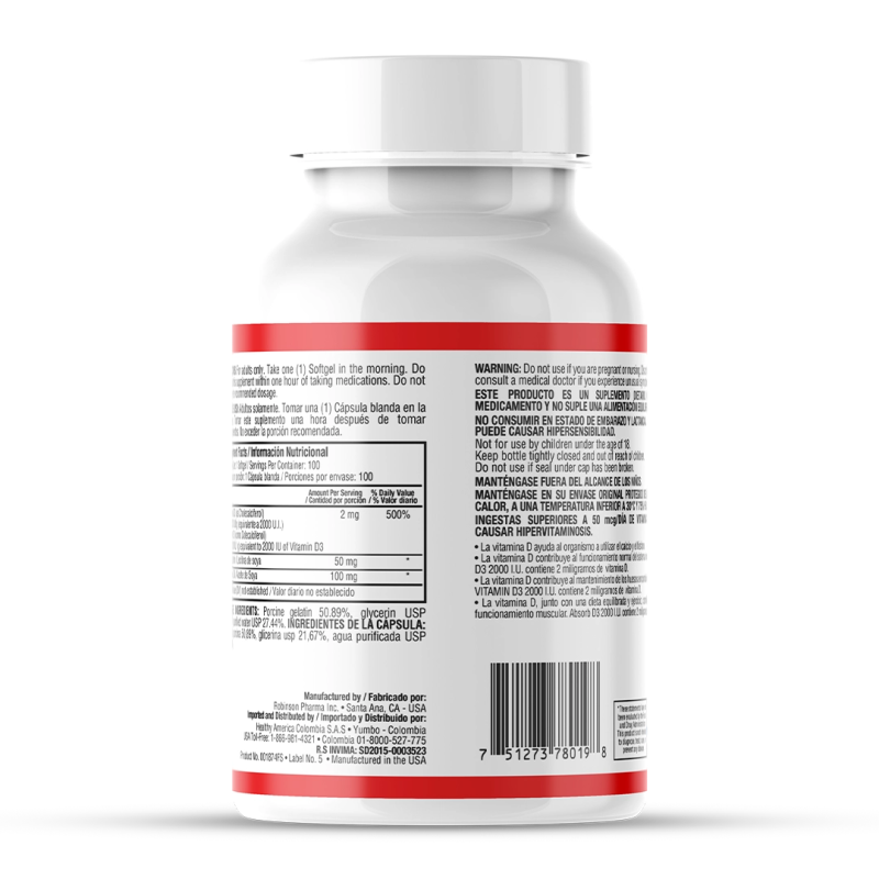 Vitamina D3 2000 IU x 100 softgels - Artemisa Productos Naturales