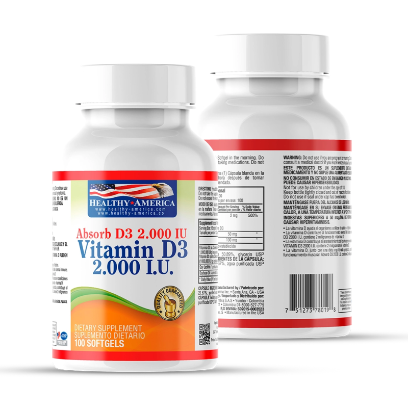 Vitamina D3 2000 IU x 100 softgels - Artemisa Productos Naturales
