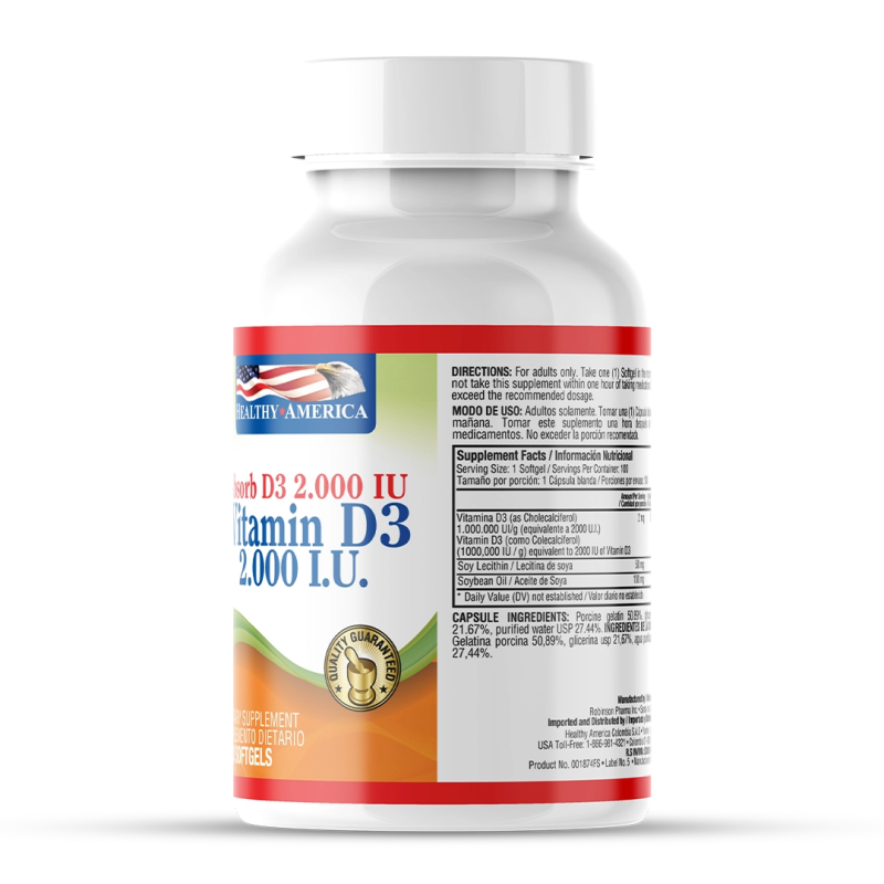 Vitamina D3 2000 IU x 100 softgels - Artemisa Productos Naturales