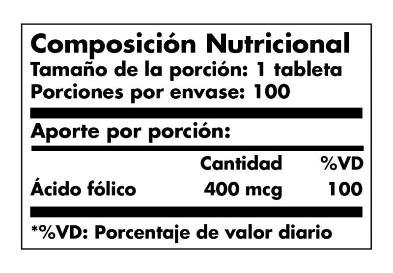 Acido fólico 400 mcg x 100 tabletas vegetarianas - Artemisa Productos Naturales