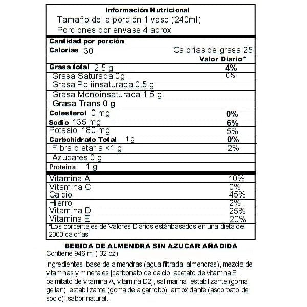 Bebida de Almendra sin azúcar x 946 ml - Artemisa Productos Naturales