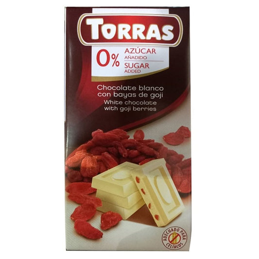 Chocolate blanco con bayas de goji sin azúcar añadido x 75 gr - Artemisa Productos Naturales