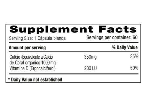 Coral Calcium 1000 mg + Vit D x 60 softgels - Artemisa Productos Naturales