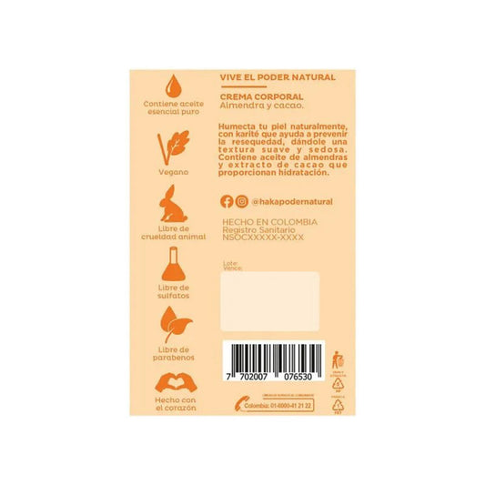 Crema corporal de almendra y cacao 400 ml - Artemisa Productos Naturales