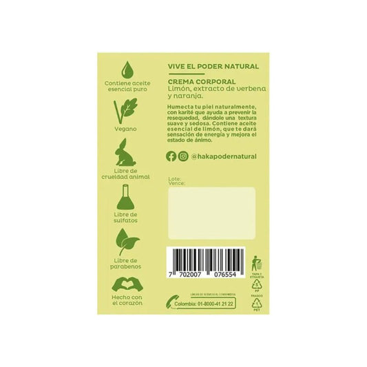 Crema corporal de limón, extracto de verbena y naranja 200 ml - Artemisa Productos Naturales