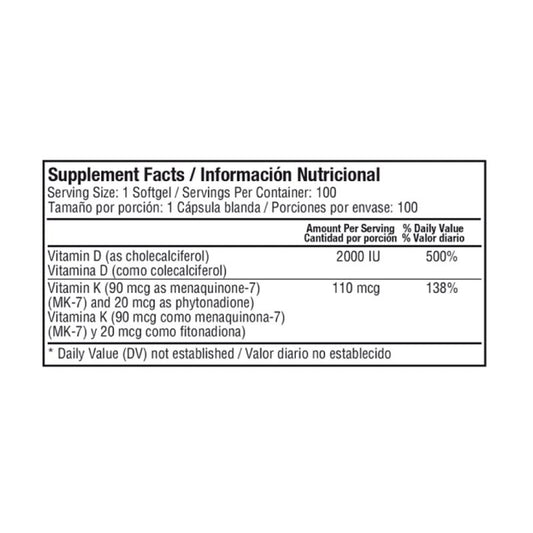 DuoVit Vitamina D3+K2 x 100 Softgels - Artemisa Productos Naturales