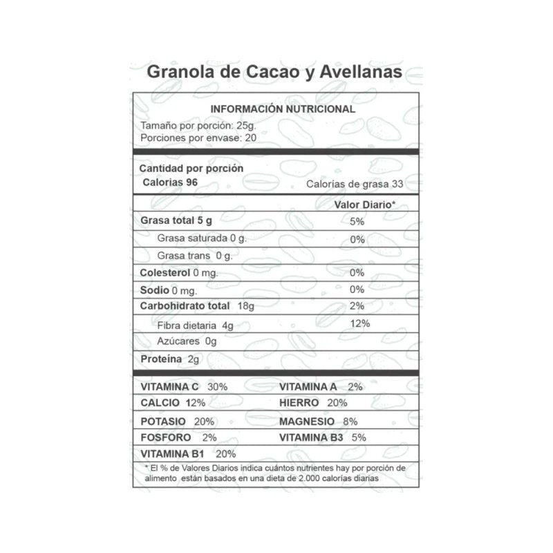Granola de cacao y avellanas x 500 gr - Artemisa Productos Naturales
