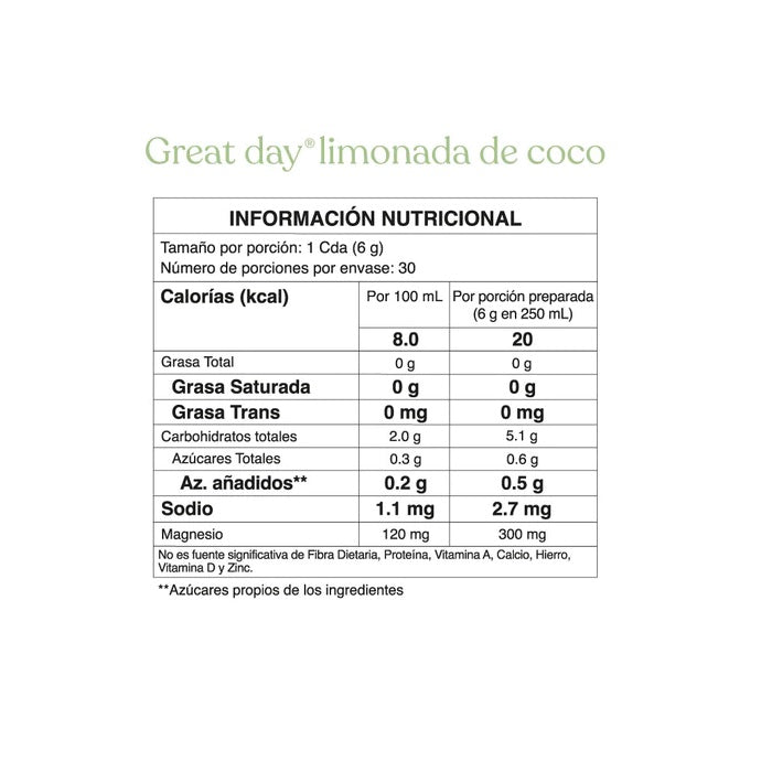 Great Day Limonada de Coco x 180 gr - Artemisa Productos Naturales