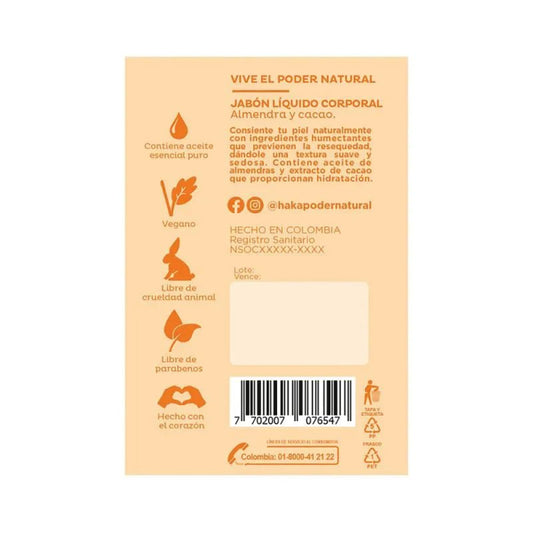 Jabón líquido de almendra y cacao 250 ml - Artemisa Productos Naturales