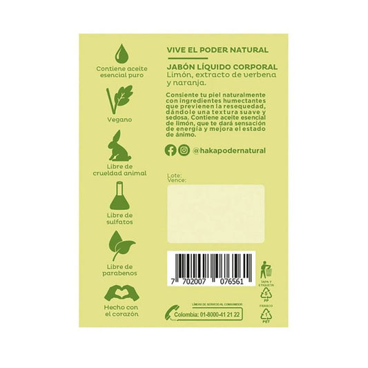 Jabón líquido de limón, extracto de verbena y naranja 250 ml - Artemisa Productos Naturales