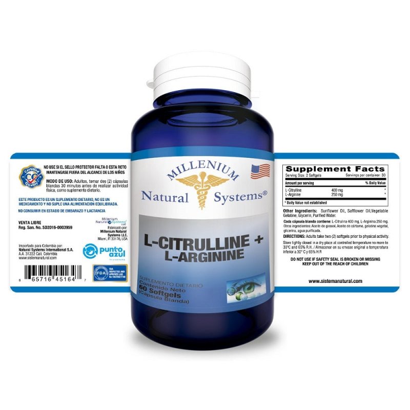 L Citrulline + L Arginine x 60 softgels - Artemisa Productos Naturales