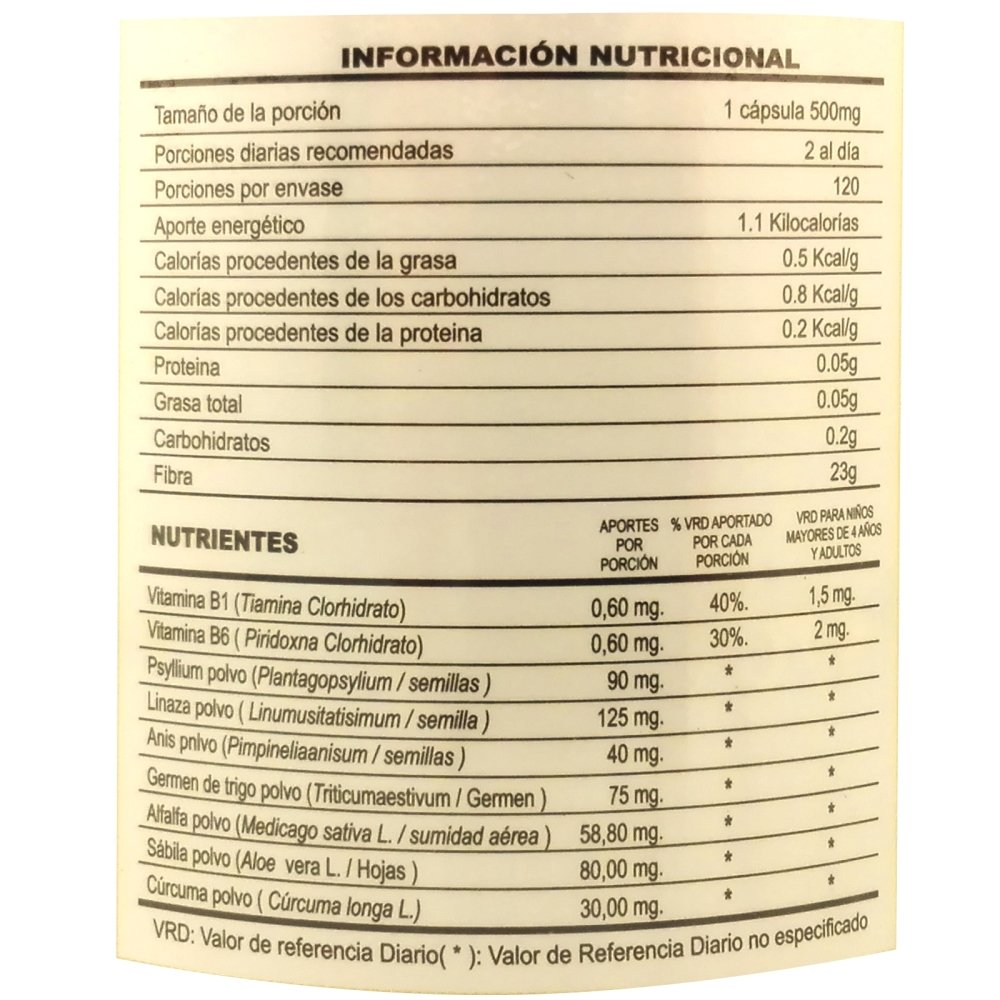 Max-Colon x 120 cápsulas con Psyllium, Linaza, Anís, Germen de Trigo, Alfalfa, Sábila, Cúrcuma, Vitaminas B6 y B1. - Artemisa Productos Naturales