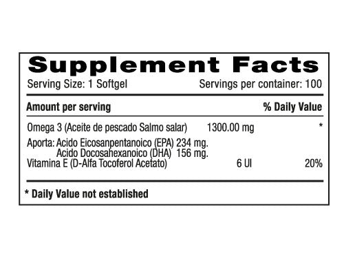Omega 3 1300 mg EPA & DHA x 100 softgels - Artemisa Productos Naturales
