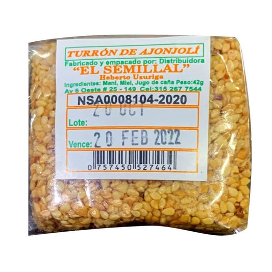 Turrón de ajonjolí unidad x 42 g - Artemisa Productos Naturales