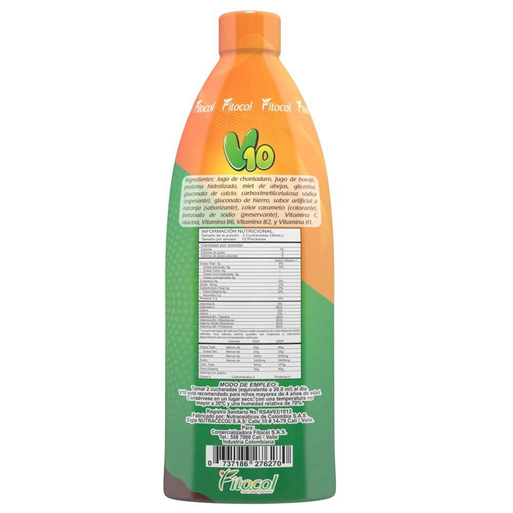 V 10 bebida de chontaduro y borojó para niños x 360 ml - Artemisa Productos Naturales