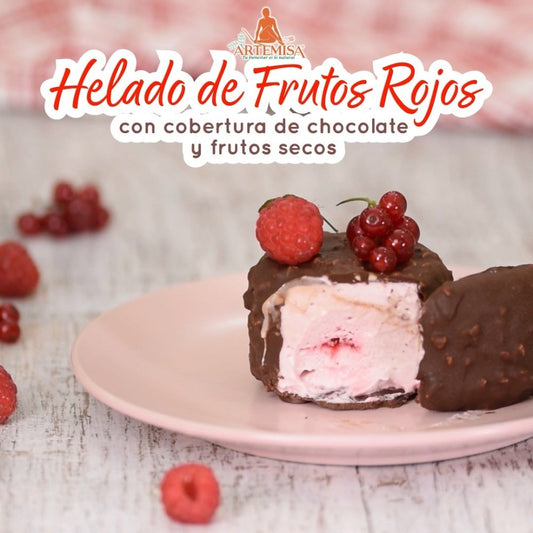 HELADO DE FRUTOS ROJOS CON COBERTURA DE CHOCOLATE Y FRUTOS SECOS - Artemisa Productos Naturales