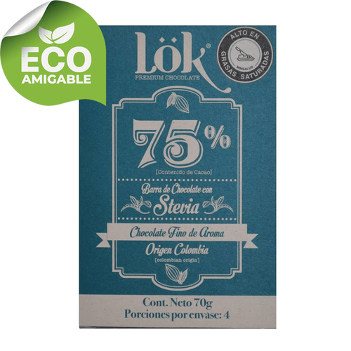 Barra de chocolate Lok 75% con Stevia x 70gr