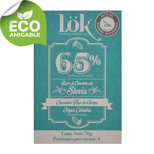 Barra de chocolate Lok 65% con Stevia x 70gr