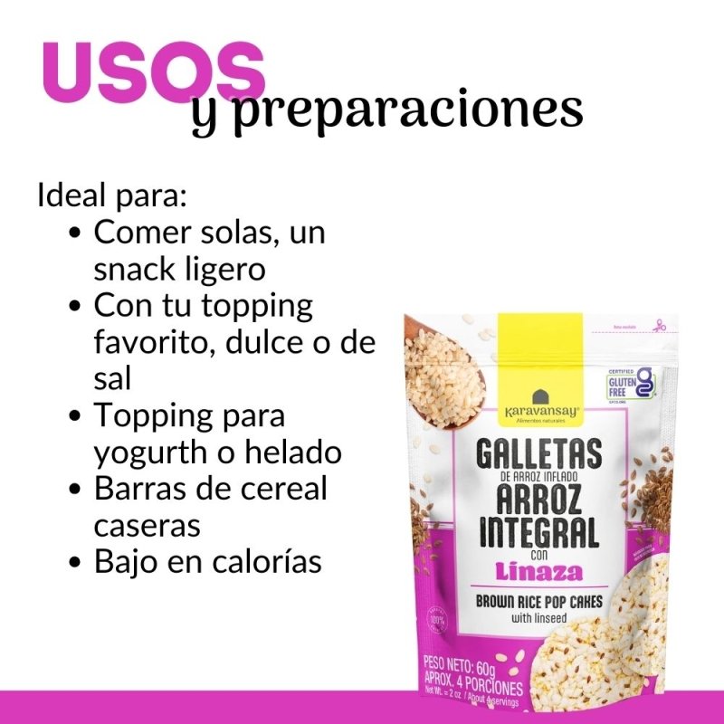 GALLETAS DE ARROZ INTEGRAL CON LINAZA X 60 G - Artemisa Productos Naturales