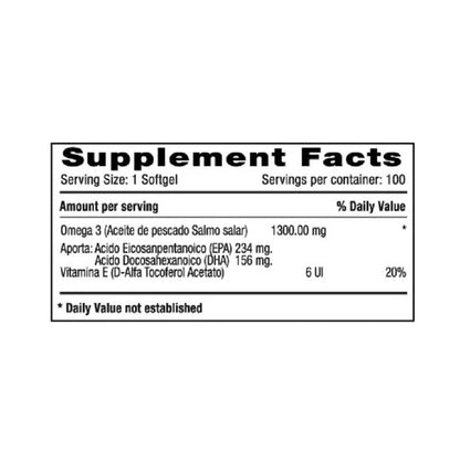 Omega 3 1300 mg EPA & DHA x 100 softgels