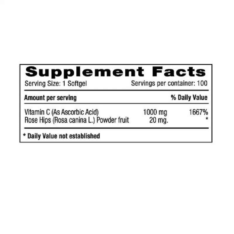 Vitamina C 1000 mg with Rose Hips x 100 Softgels