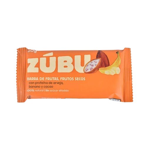 zubu barra con proteína de arveja, banano y cacao 60gr
