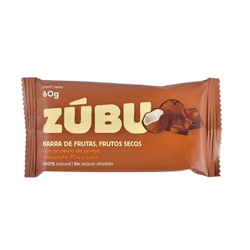 zubu barra con proteína de arveja, chocolate, 70% 60 gr - Artemisa Productos Naturales