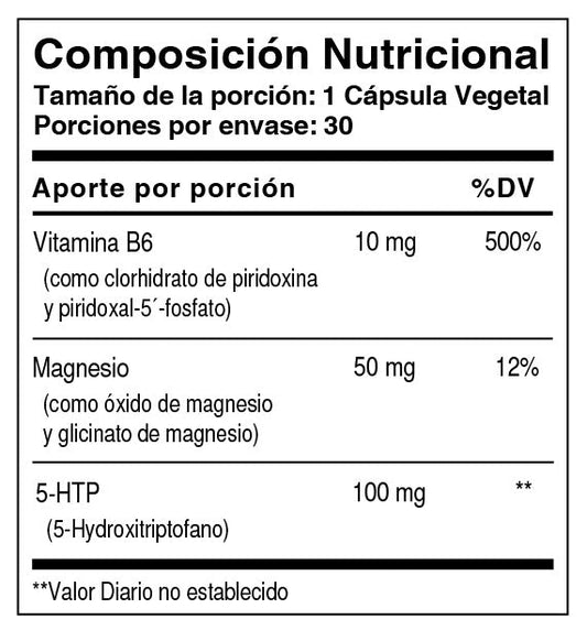 5 HTP + B6 + MG 100 mg x 30 cápsulas vegetales - Artemisa Productos Naturales