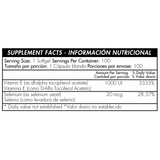 Tabla nutricional Vitamina E 1000 IU con selenio x 50 softgels