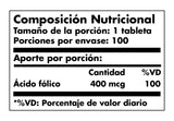 Acido fólico 400 mcg x 100 tabletas vegetarianas - Artemisa Productos Naturales