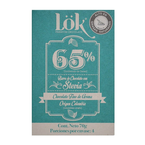Barra de chocolate Lok 65% con Stevia x 70gr - Artemisa Productos Naturales