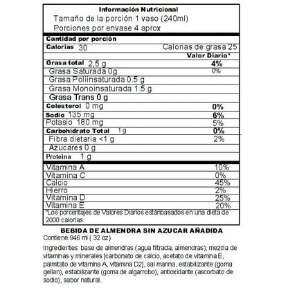 Bebida de Almendra sin azúcar x 946 ml - Artemisa Productos Naturales