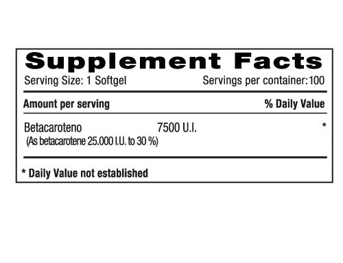 Betacaroteno 7500 IU x 100 softgels - Artemisa Productos Naturales