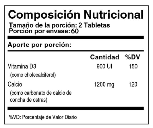 Calcio "600" Concha de Ostra con Vitamina D3 x 120 tabletas - Artemisa Productos Naturales