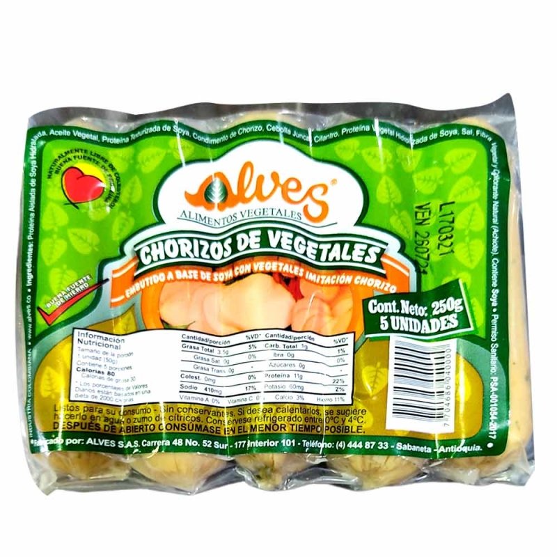 Chorizos de vegetales 5 unidades x 250 gr. - Artemisa Productos Naturales