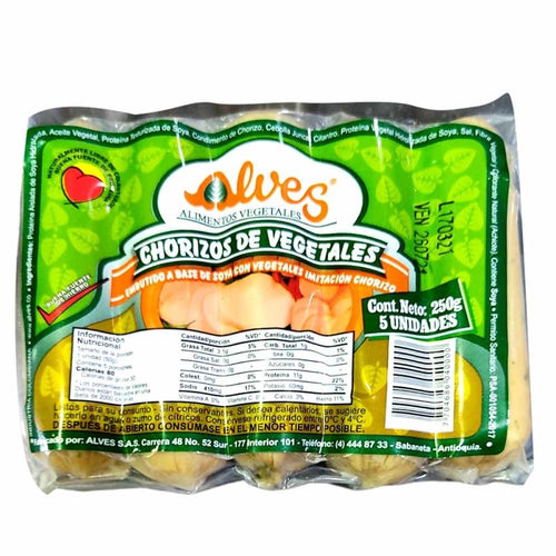 Chorizos de vegetales 5 unidades x 250 gr.