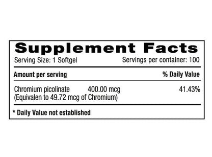 Chromium Picolinate 400 mcg x 100 softgels - Artemisa Productos Naturales