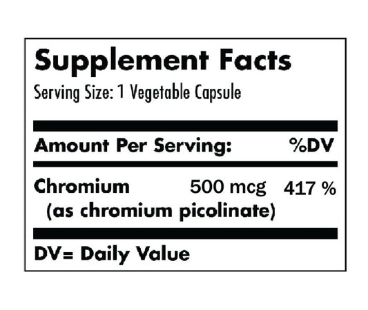 Chromium Picolinate 500 mcg x 60 cápsulas vegetarianas. - Artemisa Productos Naturales