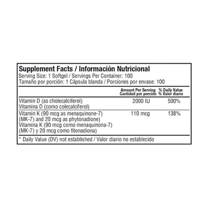 DuoVit Vitamina D3+K2 x 100 Softgels - Artemisa Productos Naturales