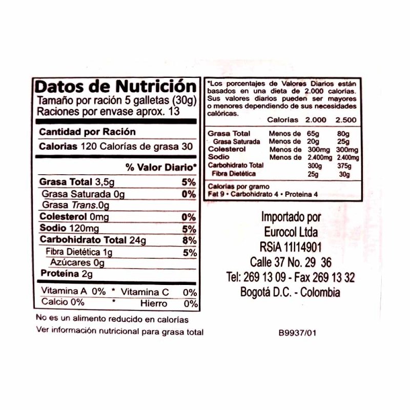 Galletas María Zero sin azúcares 400 gr. - Artemisa Productos Naturales