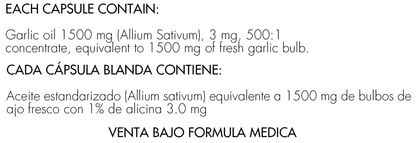 Garlic Oil 1500 mg x 100 softgels - Artemisa Productos Naturales