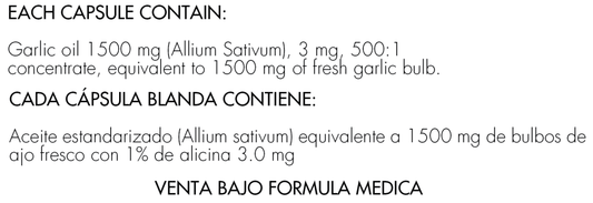 Garlic Oil 1500 mg x 100 softgels - Artemisa Productos Naturales