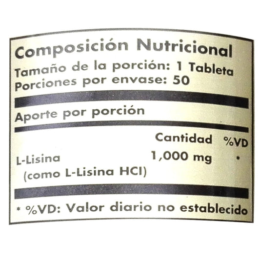 L-Lisina x 50 tabletas vegetarianas - Artemisa Productos Naturales