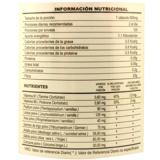 Max-Colon x 120 cápsulas con Psyllium, Linaza, Anís, Germen de Trigo, Alfalfa, Sábila, Cúrcuma, Vitaminas B6 y B1. - Artemisa Productos Naturales